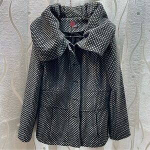 Snap Jackets Pea Coat Womens 42 Black White Textured Oversized Collar Excellent